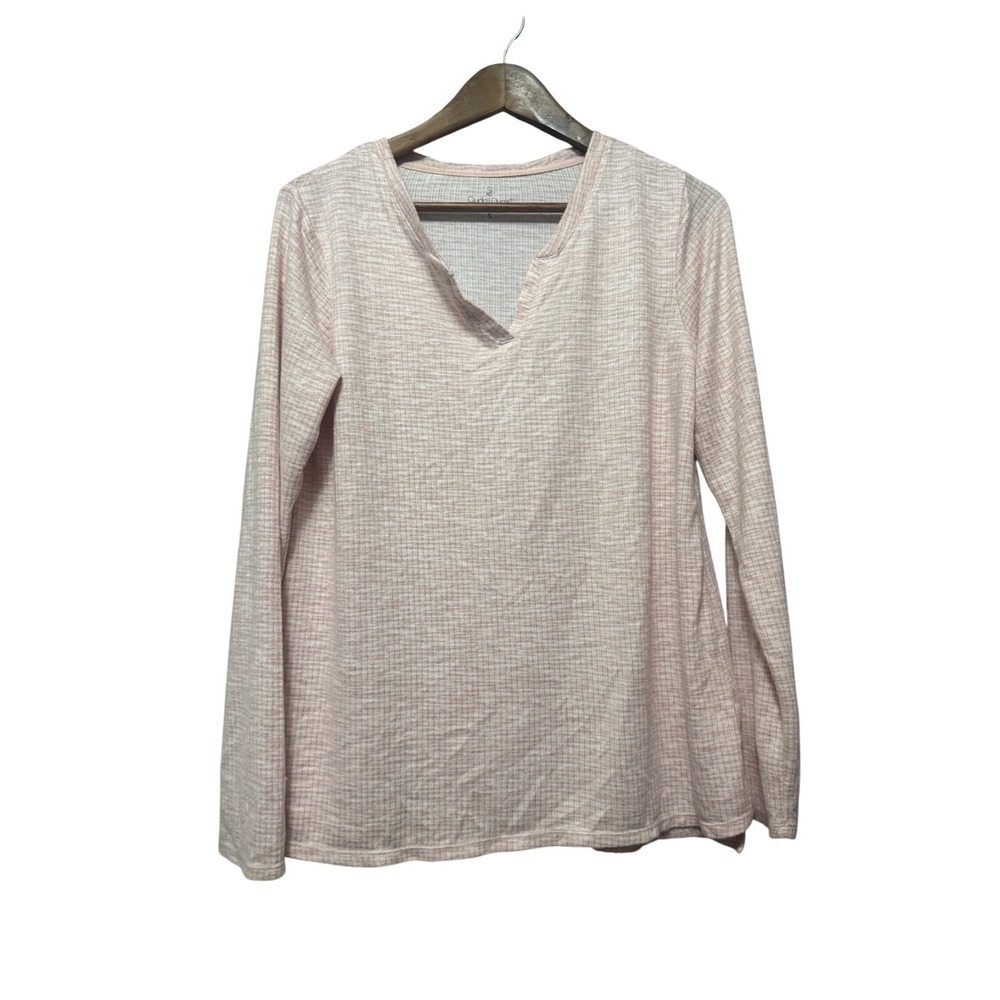Cuddl Duds Top Womens Small Pink Excellent Ribbed Split Neck Long Sleeve